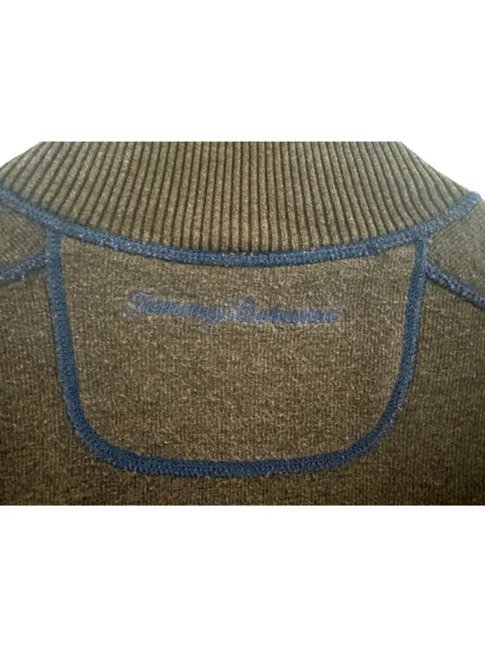 Tommy Bahama Mens Reversible Blue Brown Knit 1/4 Zip Pullover Sweater Size XL
